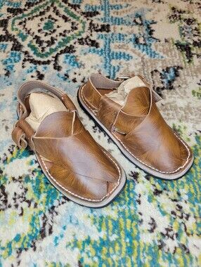 Handcrafted Rich Brown Leather Slingback Peshawari‎ Chappals Sandals, Toddler 5